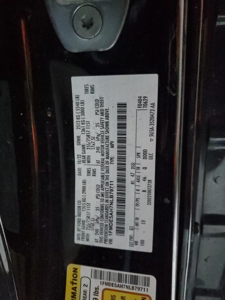 2022 FORD BRONCO BASE VIN:1FMDE5AH7NLB79711