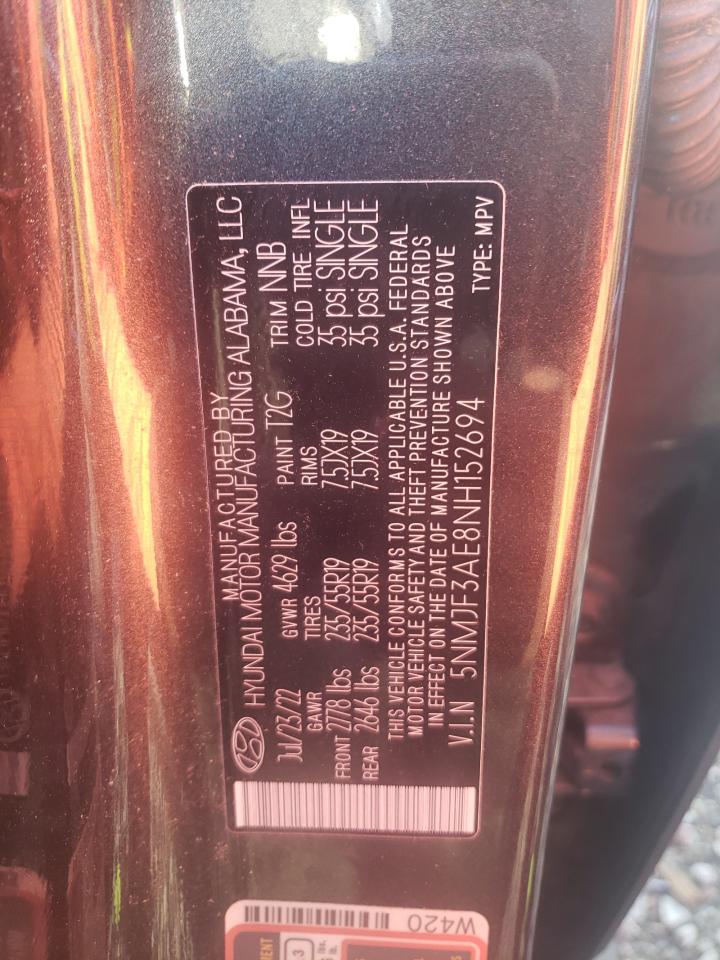 2022 HYUNDAI TUCSON SEL VIN:5NMJF3AE8NH152694