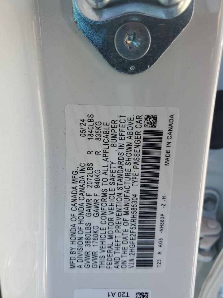 2024 HONDA CIVIC SPORT VIN:2HGFE2F5XRH585304