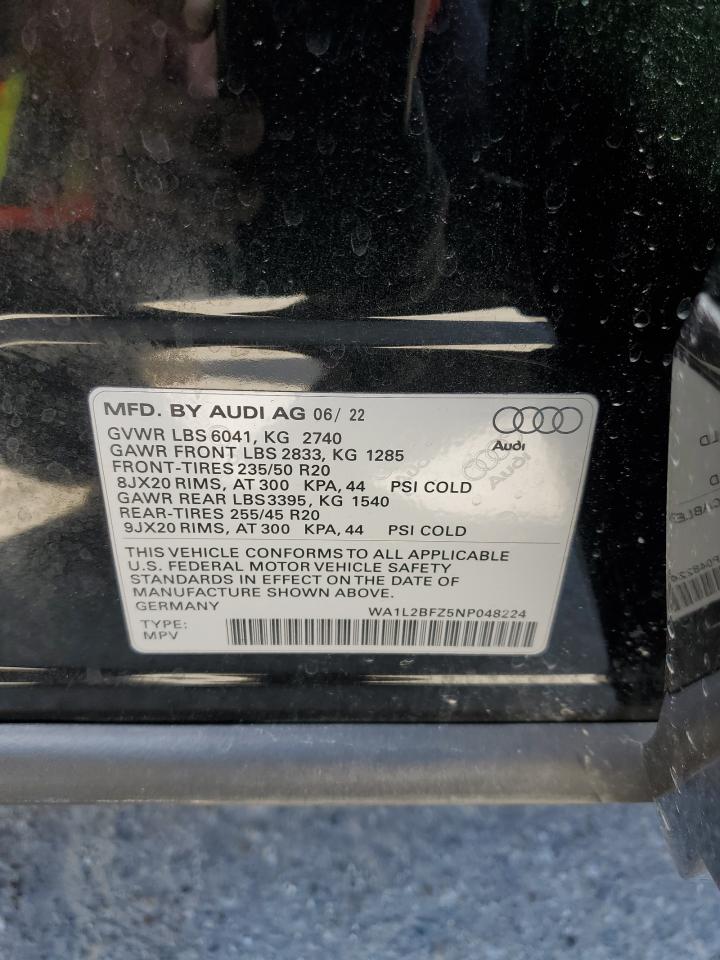 2022 AUDI Q4 E-TRON PREMIUM PLUS S-LINE VIN:WA1L2BFZ5NP048224