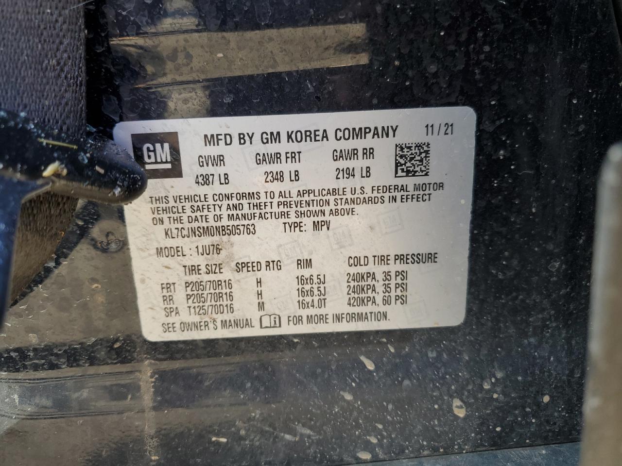 2022 CHEVROLET TRAX LS VIN:KL7CJNSM0NB505763