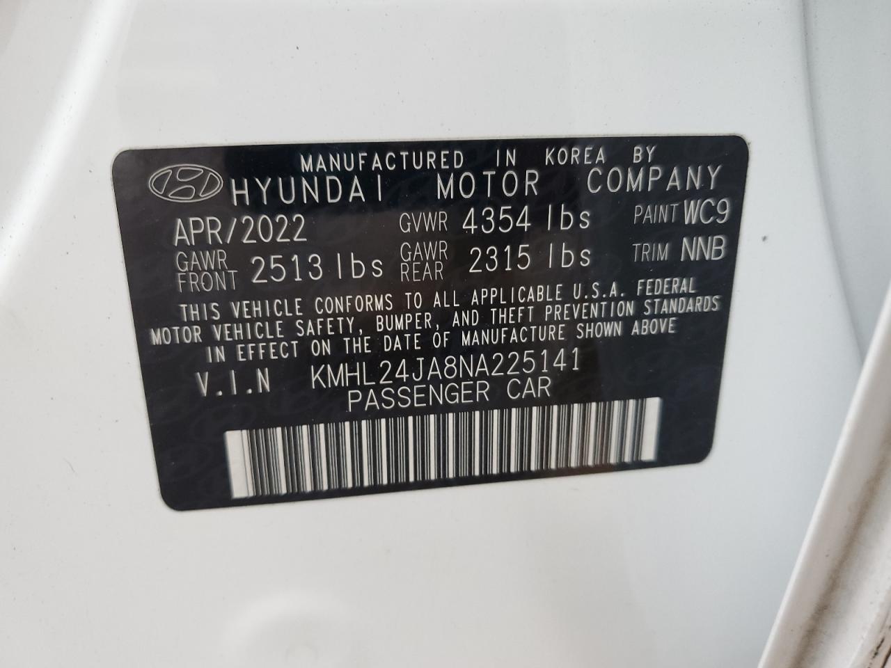 2022 HYUNDAI SONATA SE VIN:KMHL24JA8NA225141