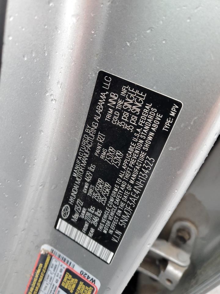 2022 HYUNDAI TUCSON SEL VIN:5NMJF3AE4NH134323