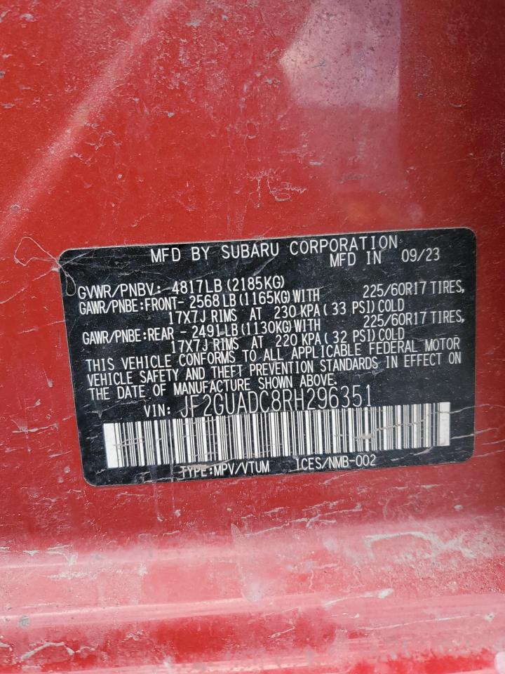 2024 SUBARU CROSSTREK PREMIUM VIN:JF2GUADC8RH296351