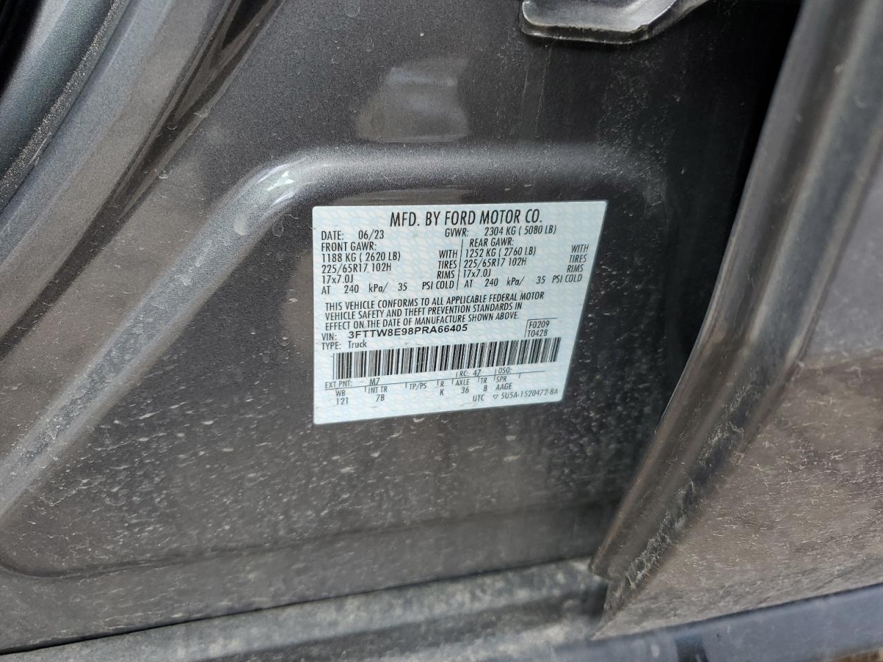 2023 FORD MAVERICK XL VIN:3FTTW8E98PRA66405