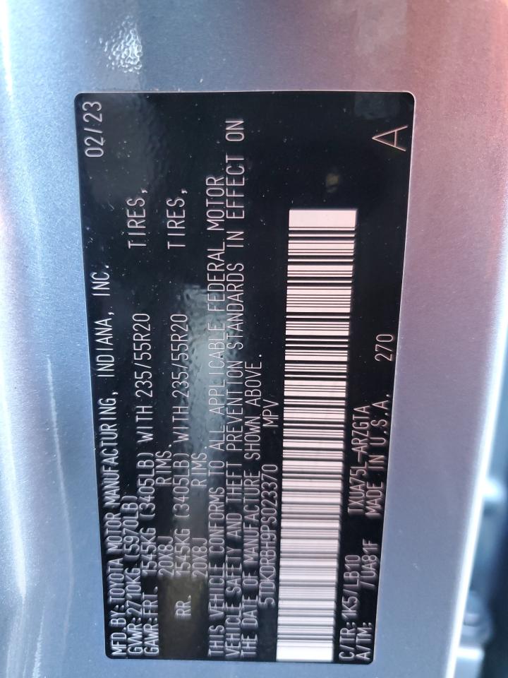 2023 TOYOTA HIGHLANDER L VIN:5TDKDRBH9PS023370