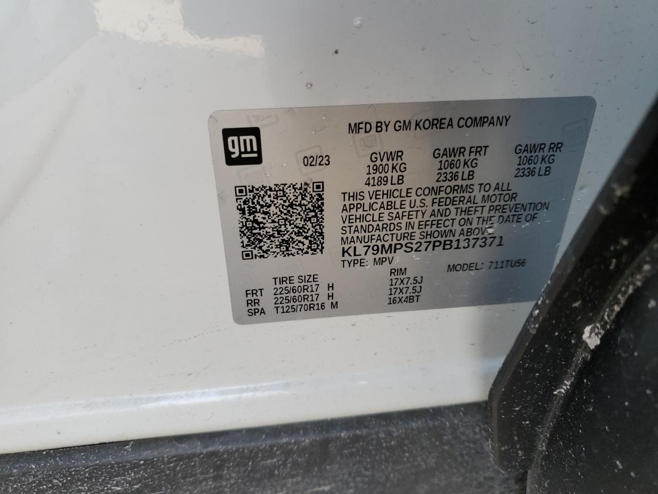 2023 CHEVROLET TRAILBLAZER LT VIN:KL79MPS27PB137371