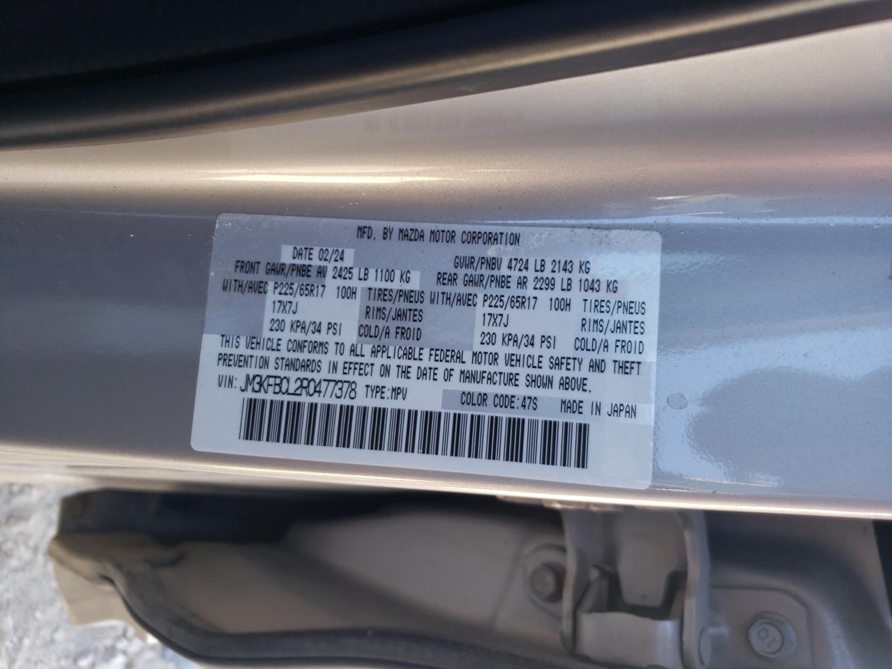 2024 MAZDA CX-5 PREFERRED VIN:JM3KFBCL2R0477378