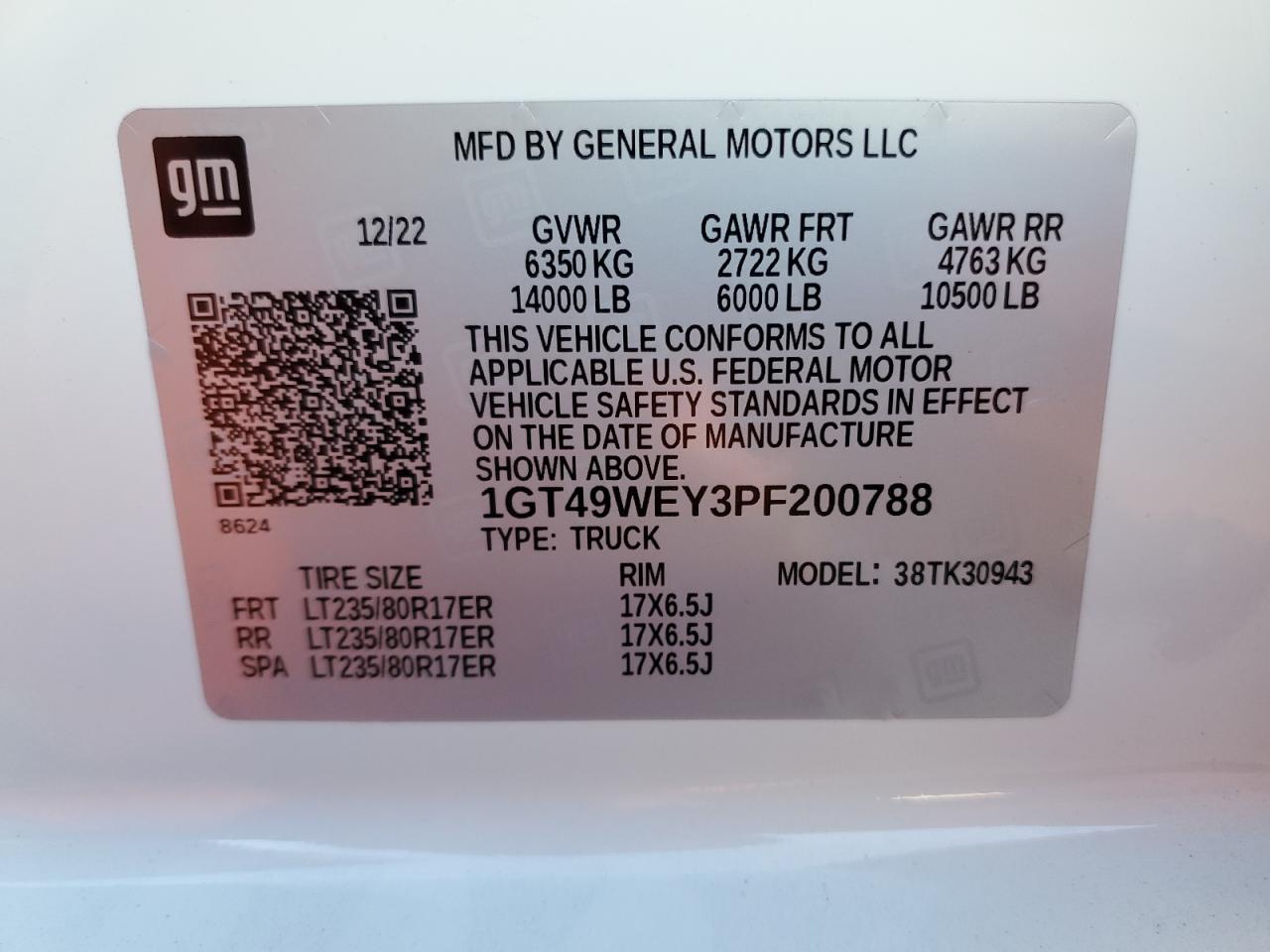 2023 GMC SIERRA K3500 DENALI VIN:1GT49WEY3PF200788
