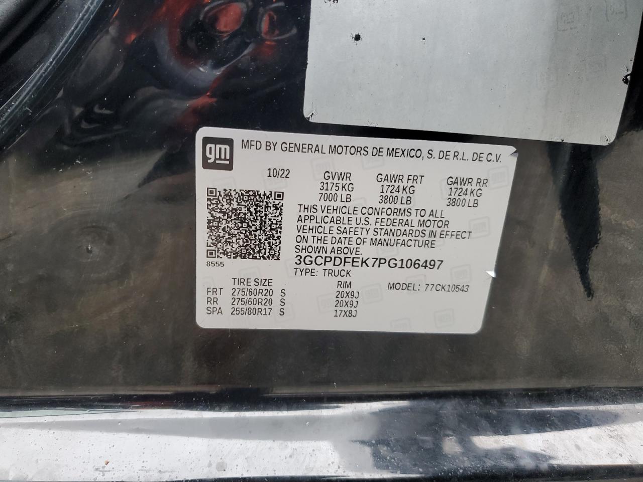 2023 CHEVROLET SILVERADO K1500 LT TRAIL BOSS VIN:3GCPDFEK7PG106497