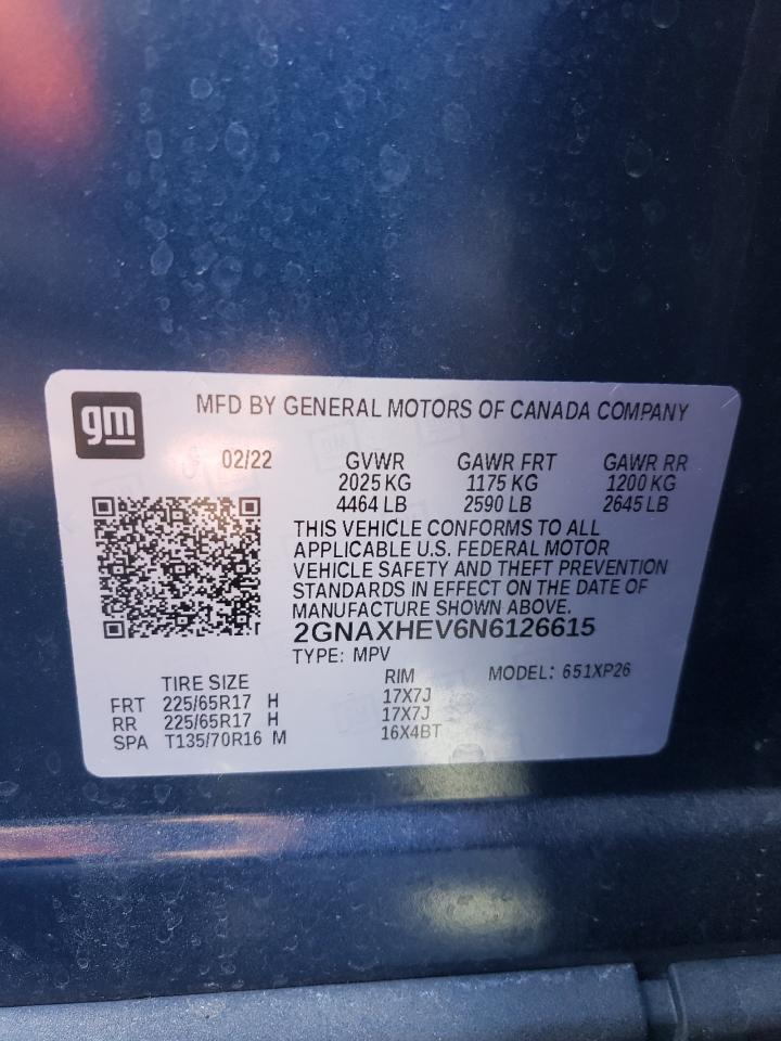 2022 CHEVROLET EQUINOX LS VIN:2GNAXHEV6N6126615