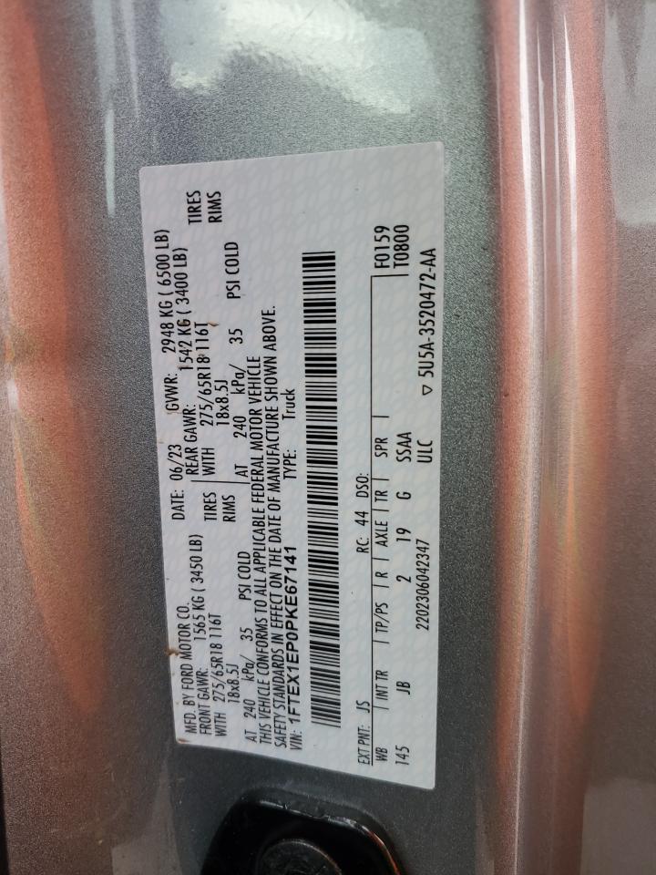 2023 FORD F150 SUPER CAB VIN:1FTEX1EP0PKE67141