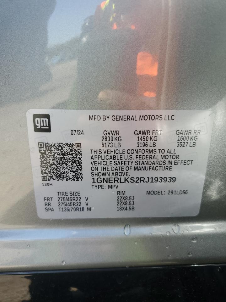 2024 CHEVROLET TRAVERSE RS VIN:1GNERLKS2RJ193939