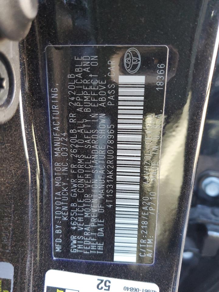 2024 TOYOTA CAMRY SE NIGHT SHADE VIN:4T1S31AK2RU078965