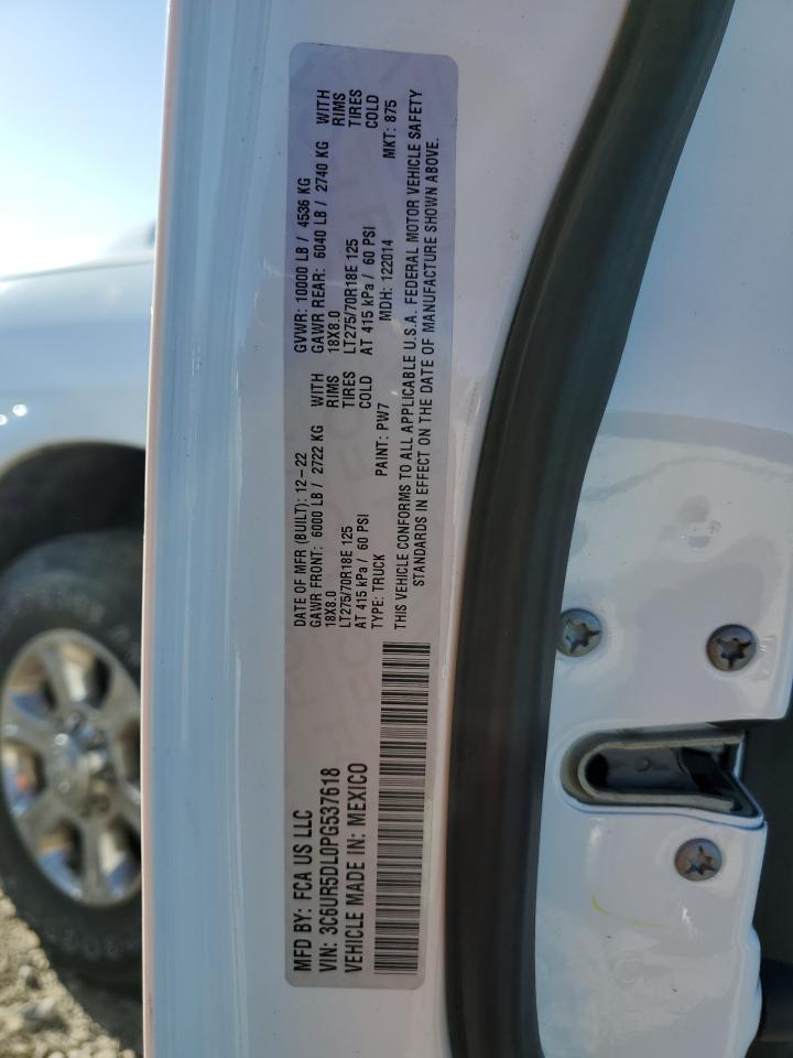 2023 RAM 2500 BIG HORN VIN:3C6UR5DL0PG537618