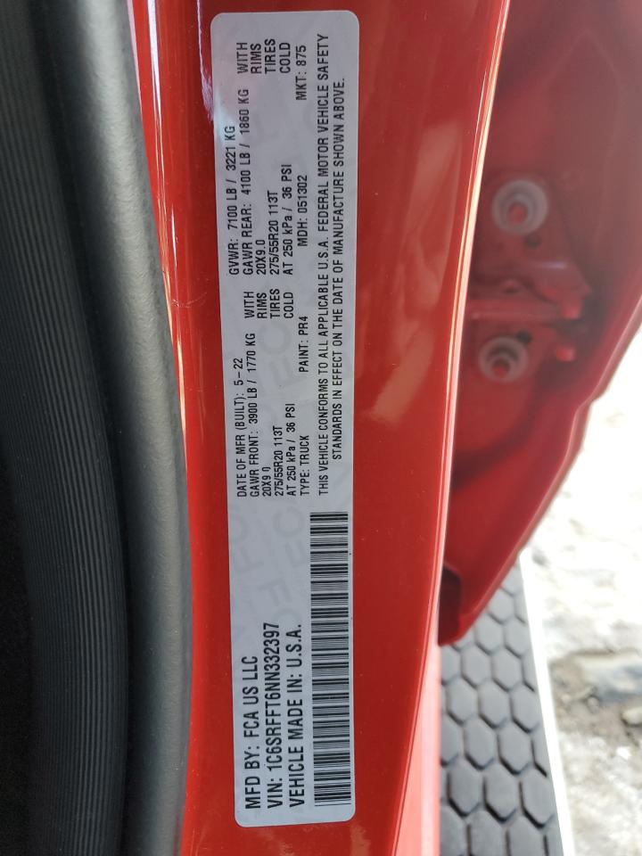 2022 RAM 1500 BIG HORN/LONE STAR VIN:1C6SRFFT6NN332397