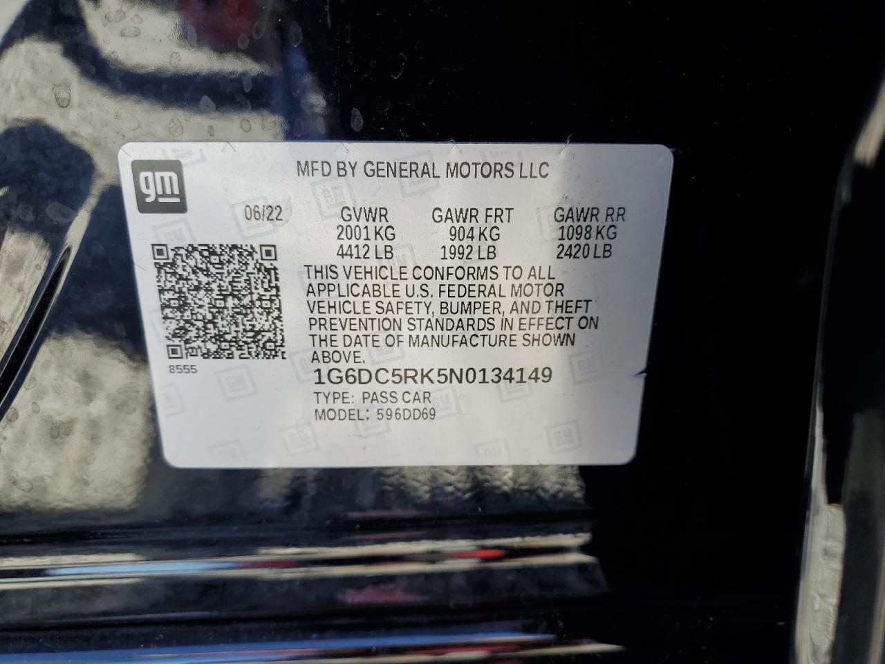 2022 CADILLAC CT4 SPORT VIN:1G6DC5RK5N0134149