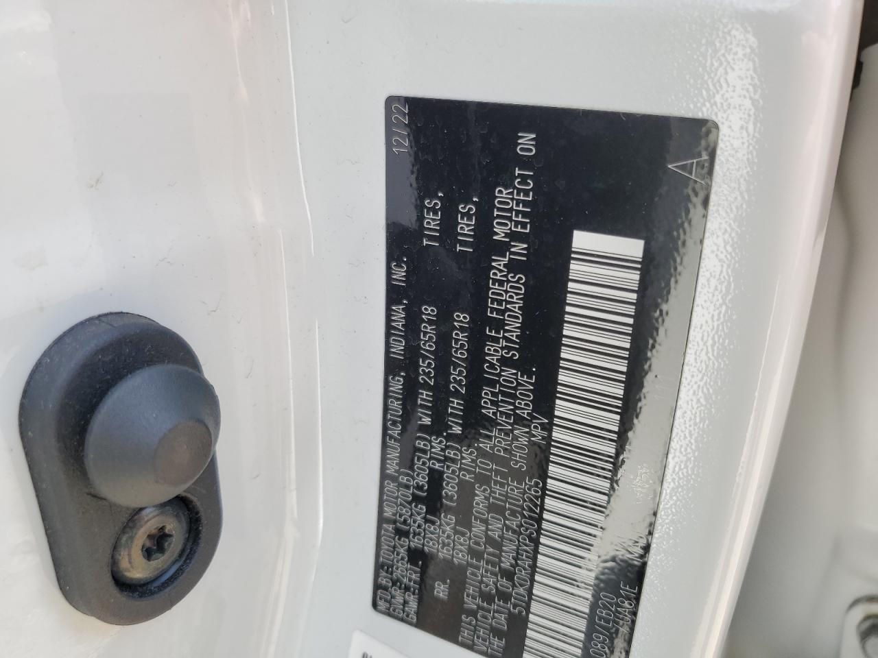 2023 TOYOTA HIGHLANDER L VIN:5TDKDRAHXPS012265