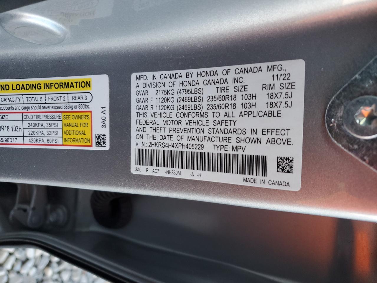 2023 HONDA CR-V EX VIN:2HKRS4H4XPH405229