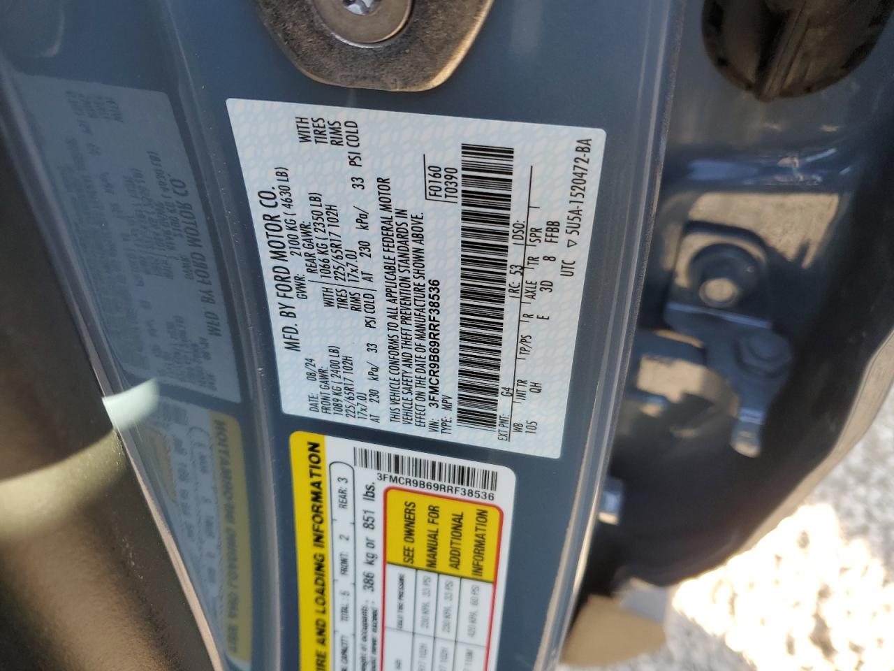 2024 FORD BRONCO SPORT BIG BEND VIN:3FMCR9B69RRF38536