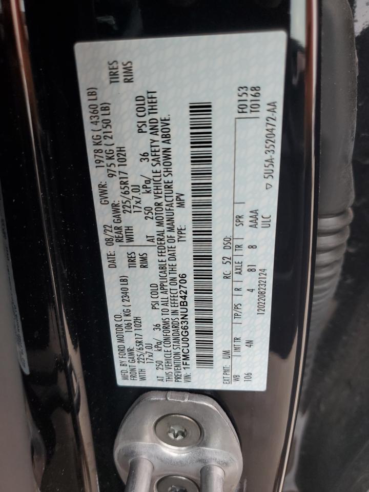 2022 FORD ESCAPE SE VIN:1FMCU0G63NUB42706