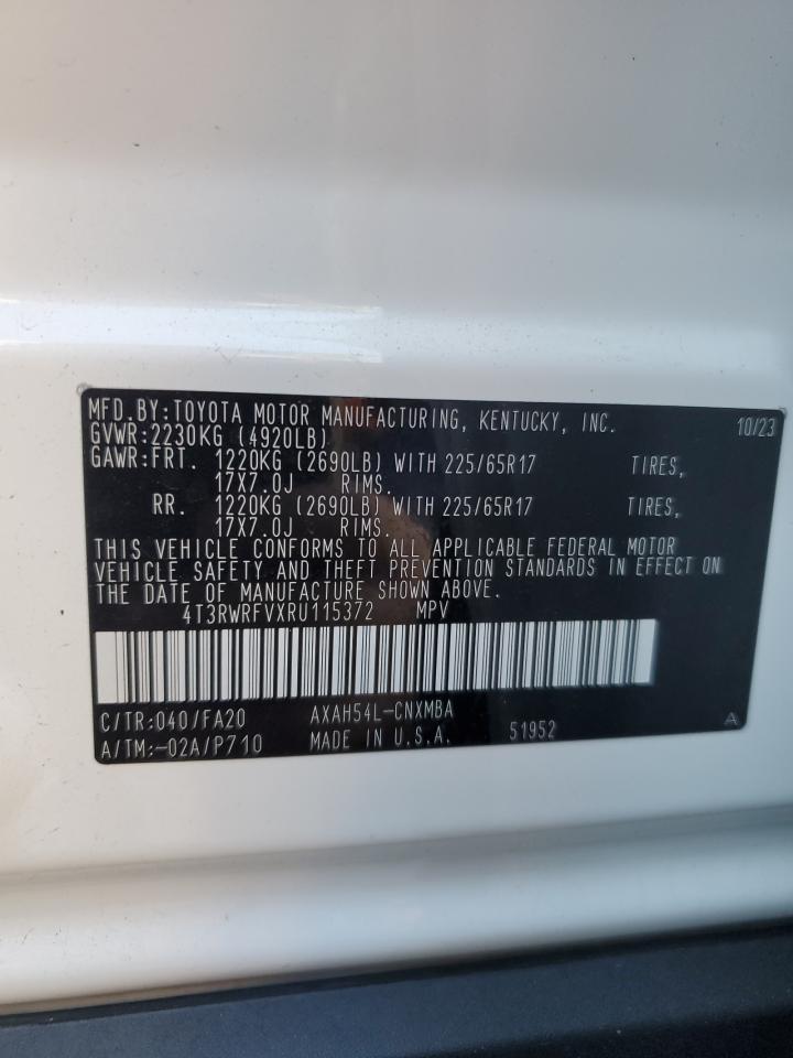 2024 TOYOTA RAV4 XLE VIN:4T3RWRFVXRU115372