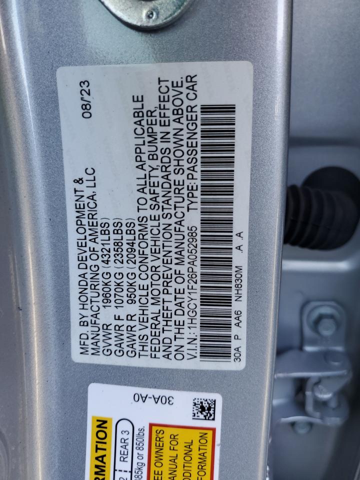 2023 HONDA ACCORD LX VIN:1HGCY1F26PA052985