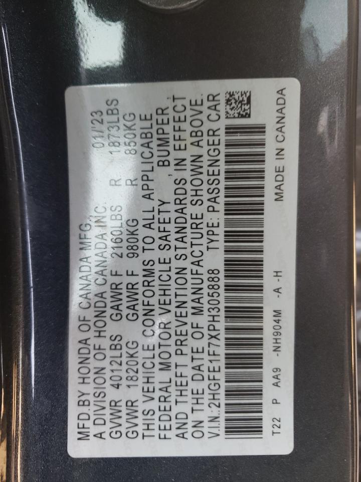 2023 HONDA CIVIC EX VIN:2HGFE1F7XPH305888