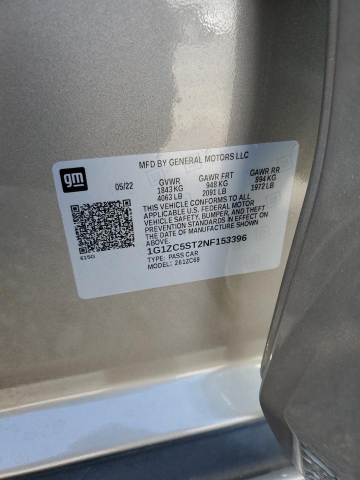 2022 CHEVROLET MALIBU LS VIN:1G1ZC5ST2NF153396