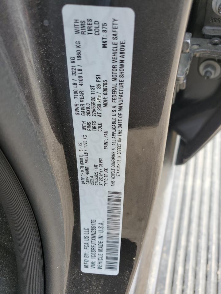 2022 RAM 1500 LARAMIE VIN:1C6SRFJTXNN286175