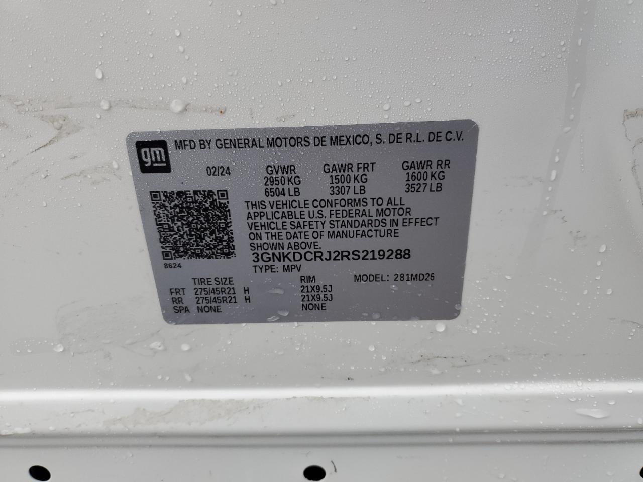 2024 CHEVROLET BLAZER RS VIN:3GNKDCRJ2RS219288