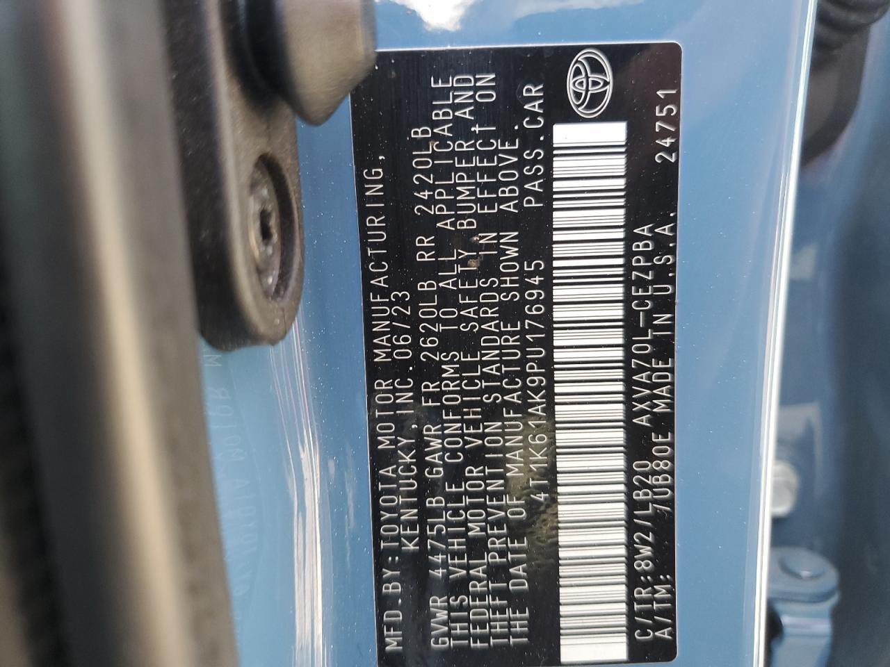 2023 TOYOTA CAMRY XSE VIN:4T1K61AK9PU176945