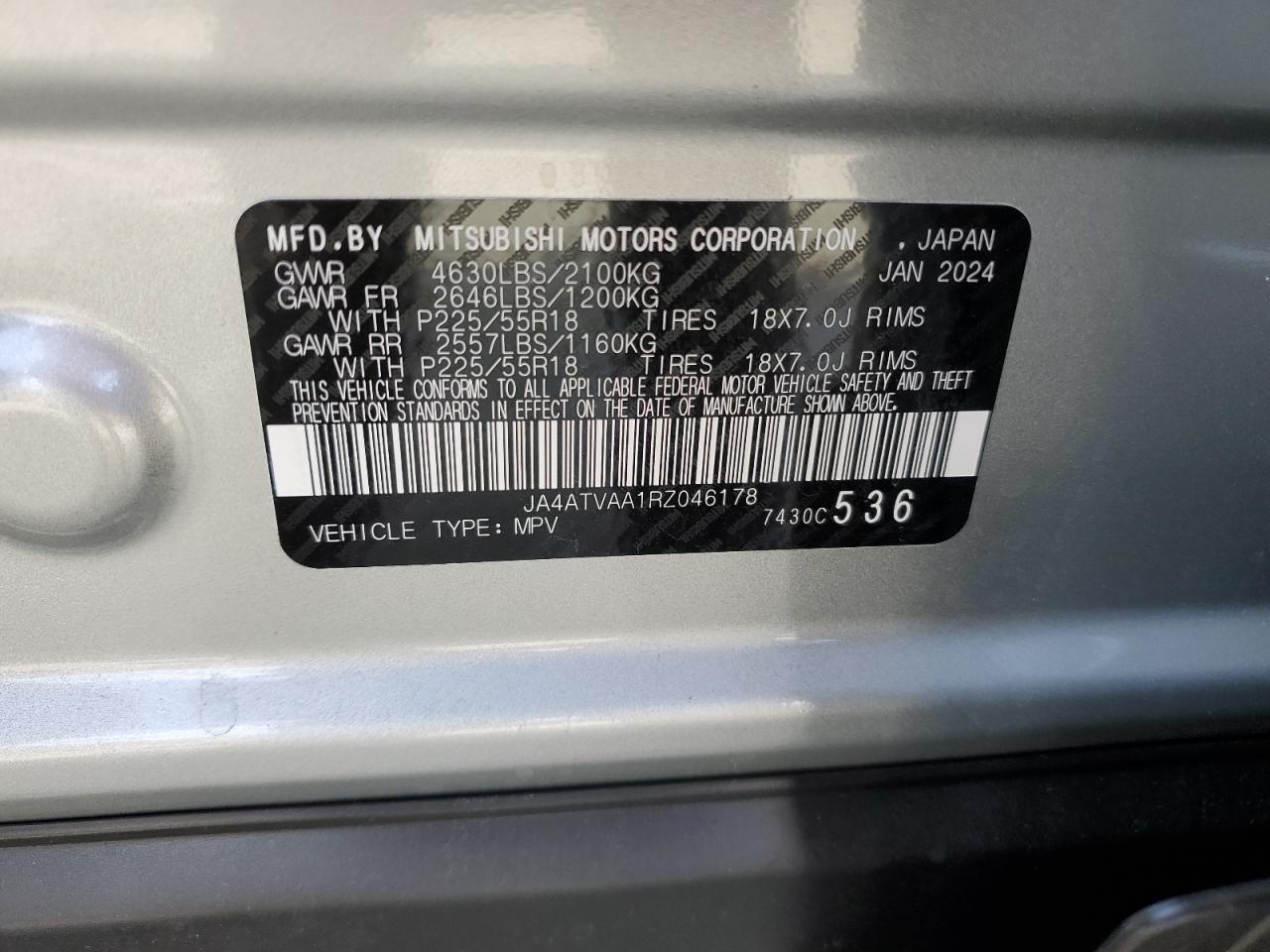 2024 MITSUBISHI ECLIPSE CROSS LE VIN:JA4ATVAA1RZ046178