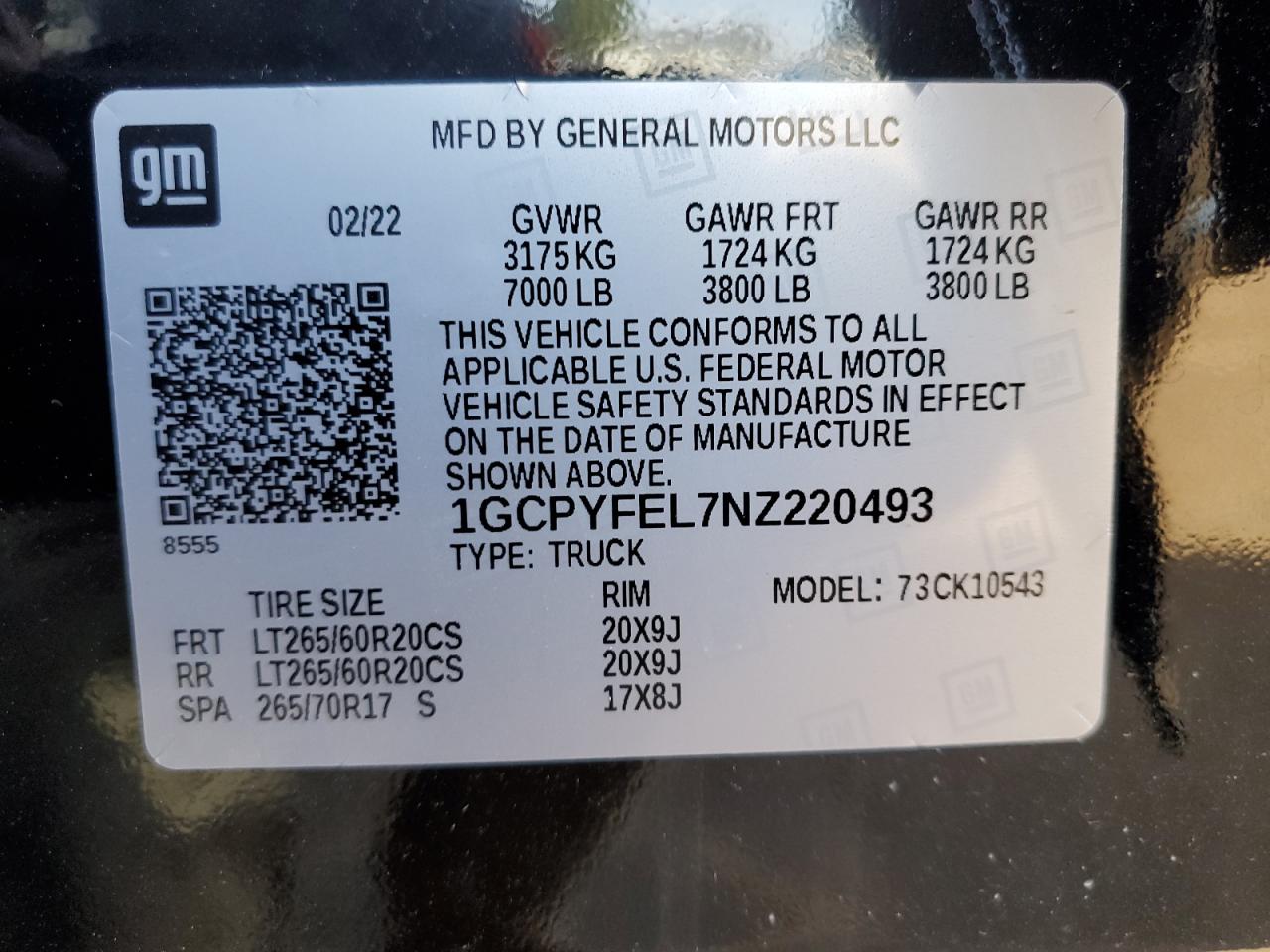 2022 CHEVROLET SILVERADO LTD K1500 LT TRAIL BOSS VIN:1GCPYFEL7NZ220493