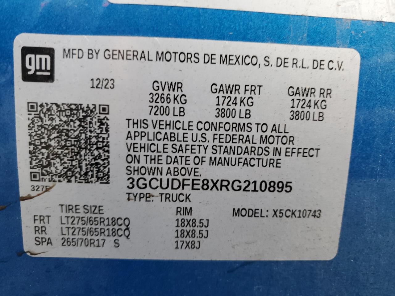 2024 CHEVROLET SILVERADO K1500 LT TRAIL BOSS VIN:3GCUDFE8XRG210895