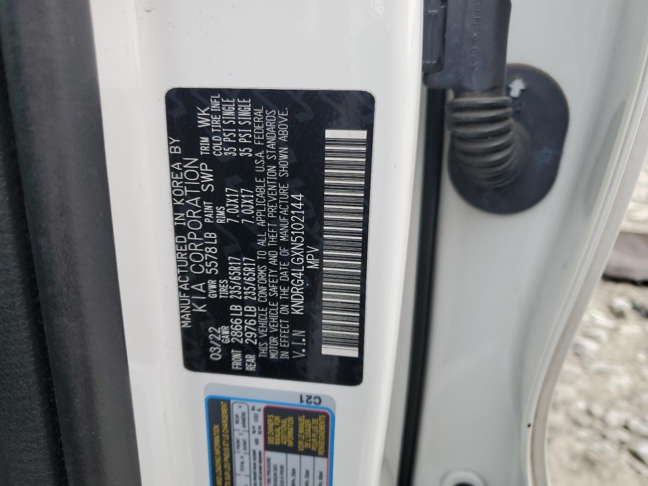 2022 KIA SORENTO S VIN:KNDRG4LGXN5102144