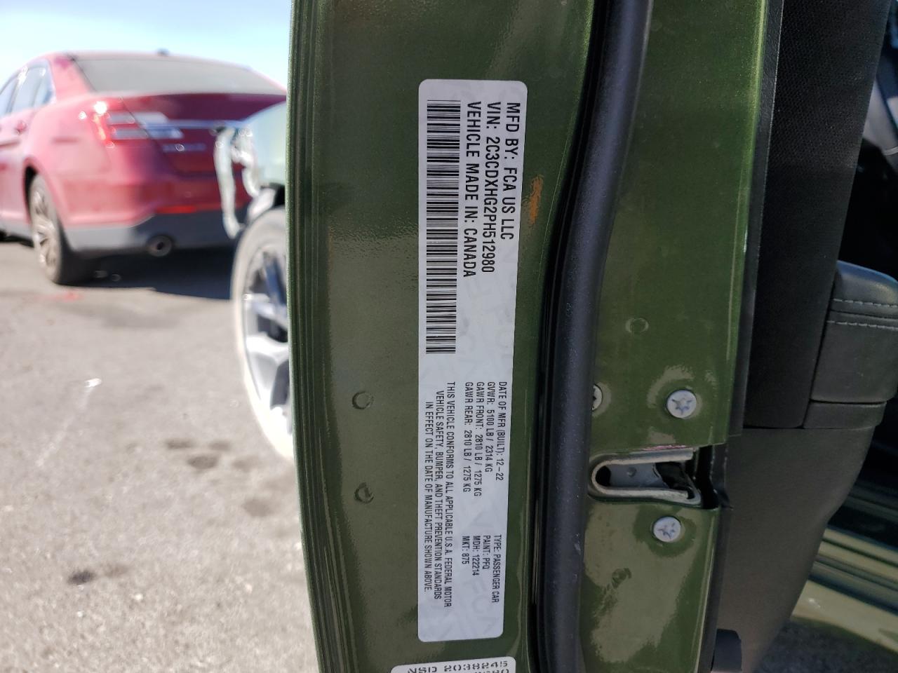 2023 DODGE CHARGER GT VIN:2C3CDXHG2PH512980