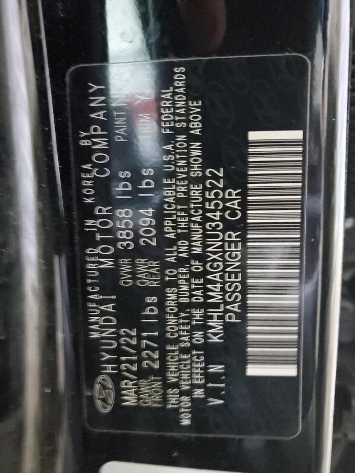 2022 HYUNDAI ELANTRA SEL VIN:KMHLM4AGXNU345522