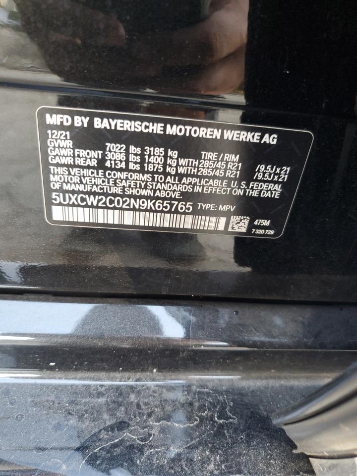 2022 BMW X7 XDRIVE40I VIN:5UXCW2C02N9K65765