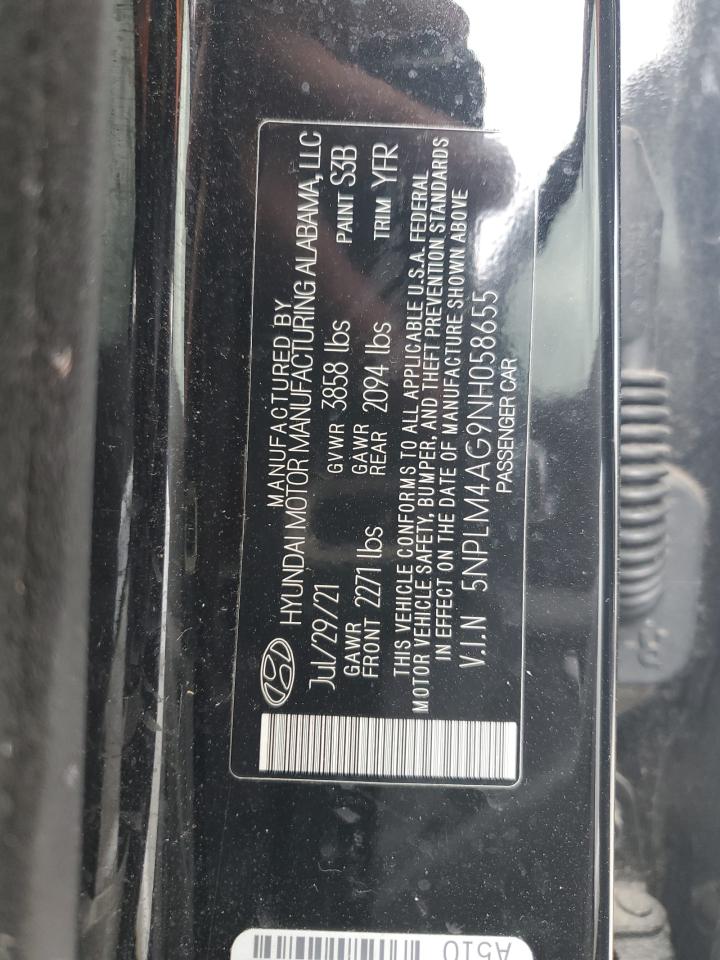 2022 HYUNDAI ELANTRA SEL VIN:5NPLM4AG9NH058655