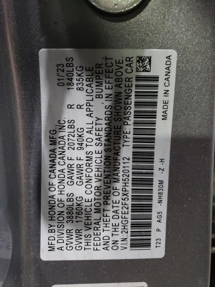 2023 HONDA CIVIC SPORT VIN:2HGFE2F5XPH520112