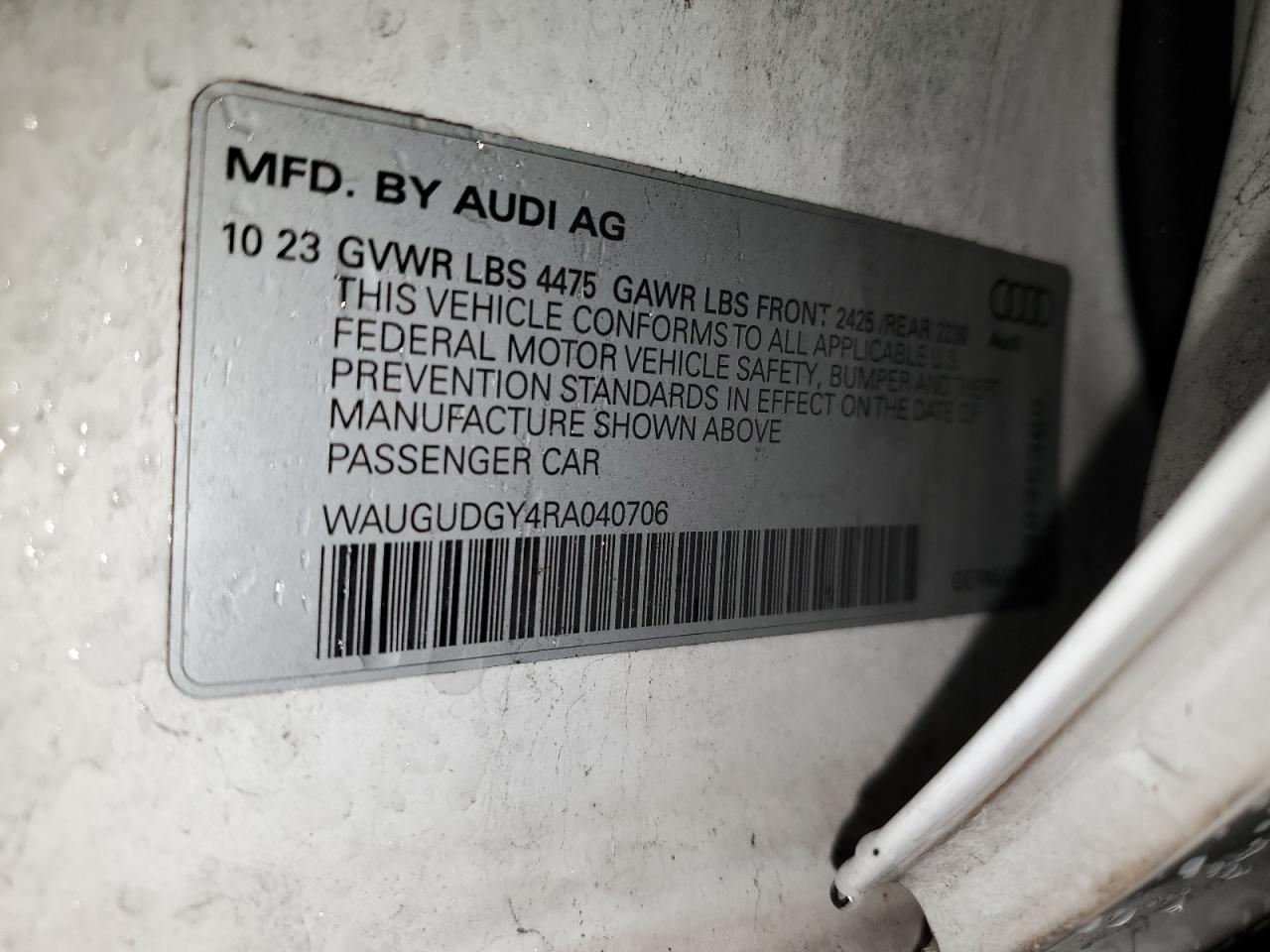 2024 AUDI A3 PREMIUM VIN:WAUGUDGY4RA040706