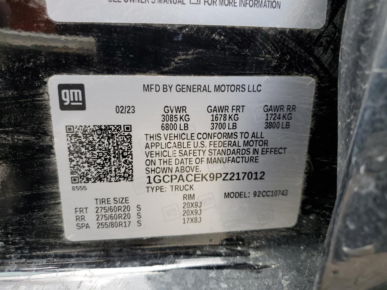 2023 CHEVROLET SILVERADO C1500 LT VIN:1GCPACEK9PZ217012