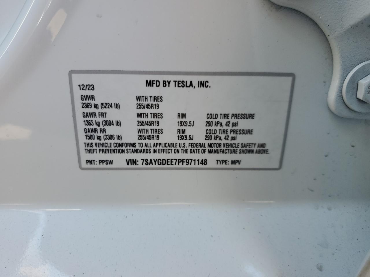 2023 TESLA MODEL Y  VIN:7SAYGDEE7PF971148