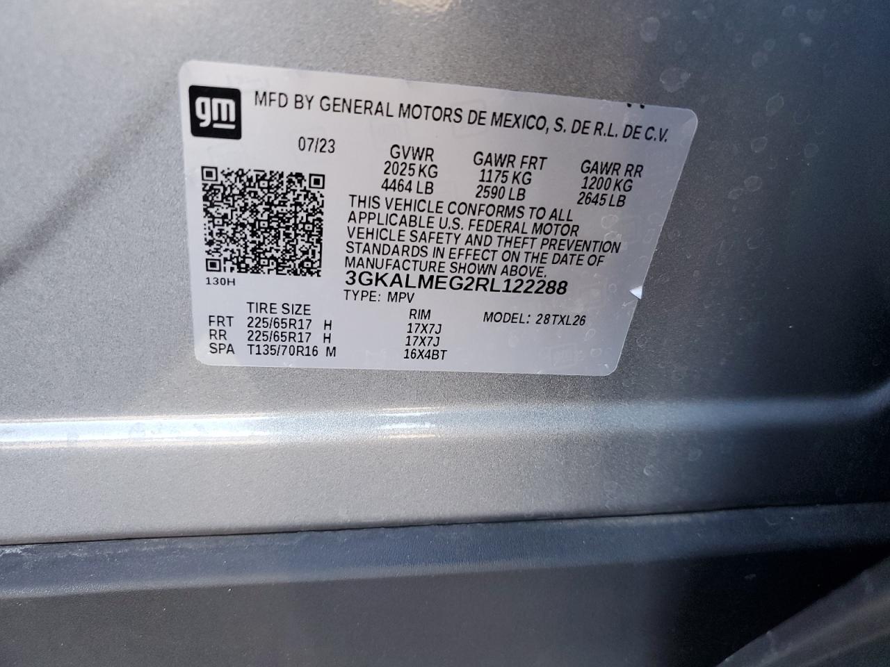 2024 GMC TERRAIN SLE VIN:3GKALMEG2RL122288