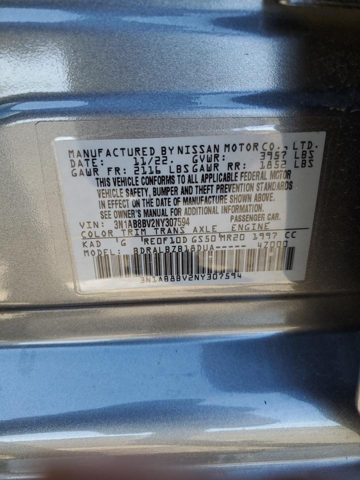2022 NISSAN SENTRA S VIN:3N1AB8BV2NY307594