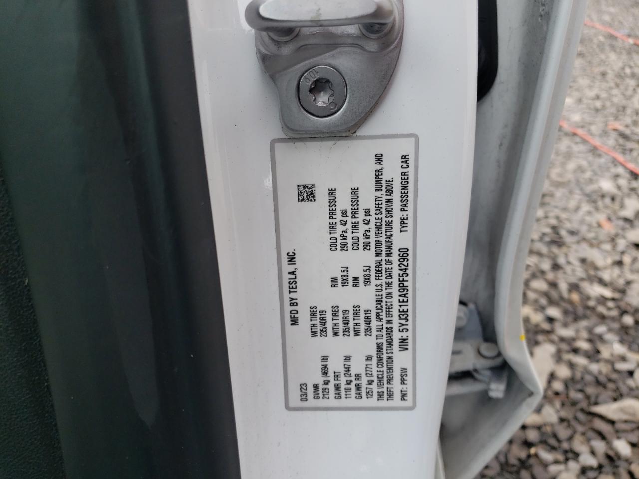 2023 TESLA MODEL 3  VIN:5YJ3E1EA9PF542960