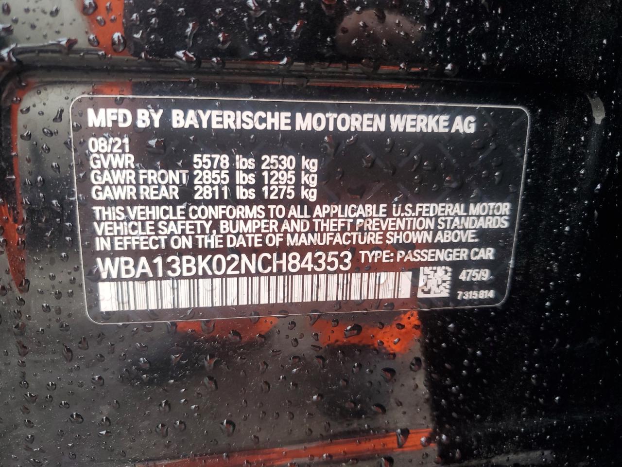 2022 BMW M550XI  VIN:WBA13BK02NCH84353