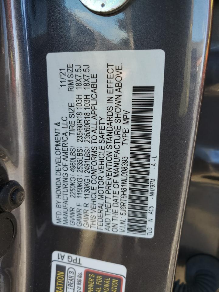 2022 HONDA CR-V EXL VIN:5J6RT6H81NL008393