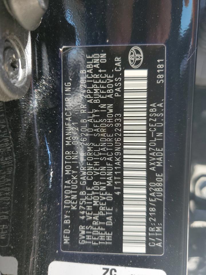 2022 TOYOTA CAMRY SE VIN:4T1T11AK9NU622933